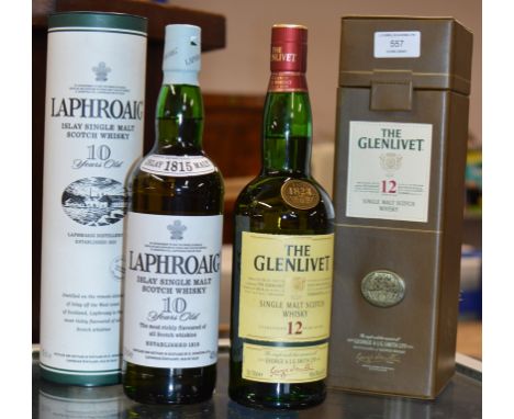 LAPHROAIG 10 YEARS OLD ISLAY SINGLE MALT SCOTCH WHISKY, WITH PRESENTATION BOX - 70CL, 40% VOL, TOGETHER WITH THE GLENLIVET, 1