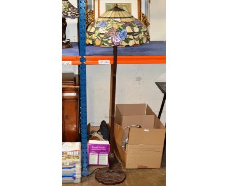 ART NOUVEAU STYLE FLOOR LAMP WITH LEADED GLASS SHADE    