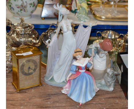 IMHOF MANTLE CLOCK, 2 LLADRO FIGURINES &amp; ROYAL DOULTON FIGURINE    