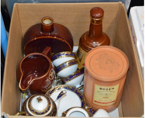 BOX CONTAINING BELLS DECANTERS, QUANTITY NORITAKE TEA WARE ETC    