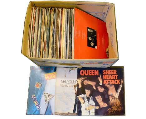 Rock, Pop and Progressive Rock LP vinyl music records, fifty-three including The Rolling Stones; Neil Young; US; UFO; Barclay
