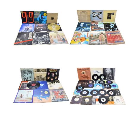 Box of assorted vinyl, including six Rolling Stones LP's and blues LP's; together with some 45's