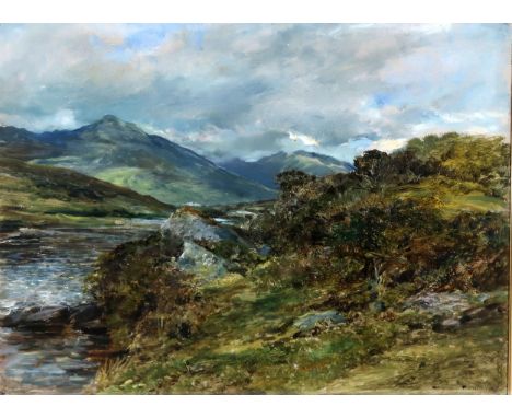 HEYWOOD HARDY ARWS RP RWA (BRITISH 1842-1933) RIVER LANDSCAPE, STUDY Oil on board, signed lower right, 45 x 61cm (17.75 x 24"