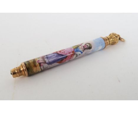 A LATE 19TH CENTURY AMERICAN RETRACTABLE PROPELLING PENCIL BY W.S. HICKS The cylindrical body of painted enamel, mounted with