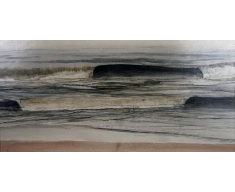 JAMES MORRISON ARSA RSW (SCOTTISH 1932- 2020) SEASCAPE Mixed media on board, signed lower right, dated 1976, 25 x 53cm (9.9 x