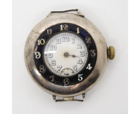 AN UNUSUAL ROLEX HALF HUNTER WRISTWATCH a trench watch, with black enamelled chapter ring, white enamelled dial with black ou