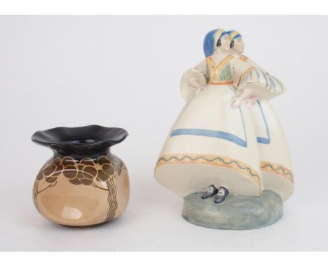 NINA WATSON FOR PILKINGTON An Art Deco figure of Balkan Dancers, signed to base and dated 27/8/32, 20cm high, together with a