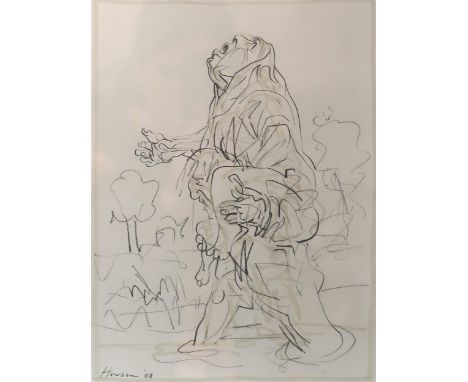 PETER HOWSON OBE (SCOTTISH b. 1958) HE'S MY BROTHER&nbsp; Charcoal and wash, signed lower left, dated (20)08, 30 x 22cm (11.7
