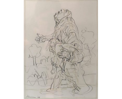 PETER HOWSON OBE (SCOTTISH b. 1958) HE'S MY BROTHER&nbsp; Charcoal and wash, signed lower left, dated (20)08, 30 x 22cm (11.7