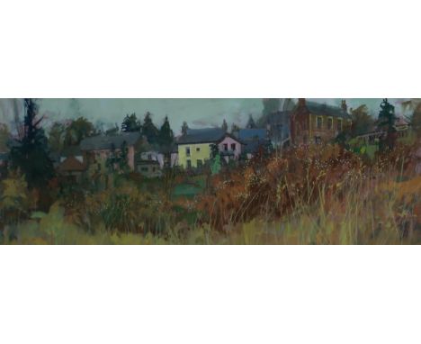 WILLIAM BIRNIE RSW RGI (SCOTTISH 1929-2006) SNOWBERRY PATCH KILBARCHAN Gouache, signed lower left, dated (19)92, 28 x 78.5cm 