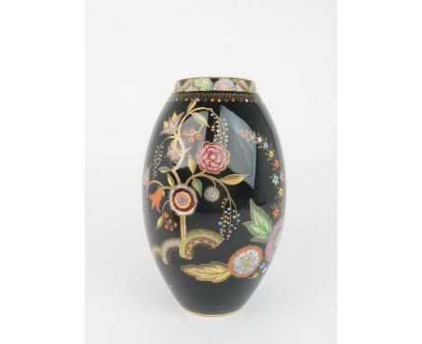 A CARLTON WARE PERSIAN FLOWER PATTERN VASE with black ground, pattern no. 3893, 20cm high Condition Report:light crazing and 