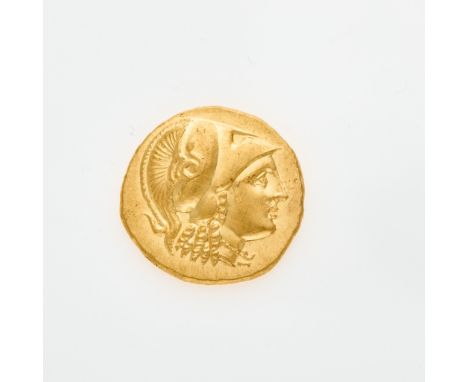 Struck at Amphipolis. OBVERSE: Helmeted female figure, possibly Athena, (right); REVERSE: Winged Victrix facing left, holding