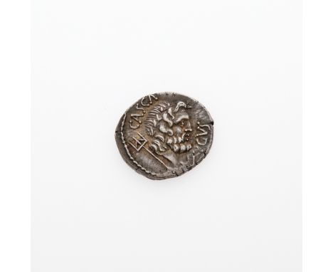 OBVERSE: Head of Neptune (right) with trident below with legends CASCA on left, LONGUS on right; REVERSE: Victory walking rig