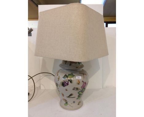 Decorative "India Jane" China lamp and plain rectangular shade, decorated butterflies and flowers, overall 63cm high 