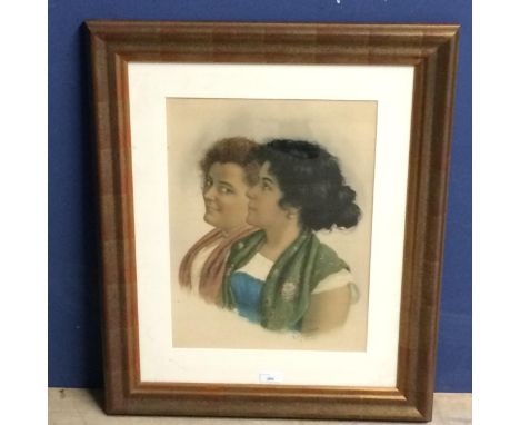 After Vittorio Marusso (1867-?), possibly a watercolour, portrait two Italian ladies, 43x31cm, framed and glazed 