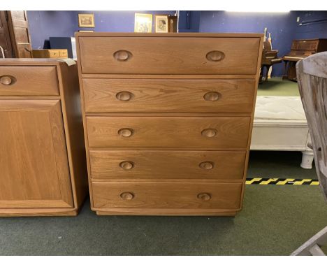 Ercol chest of 5 long drawers, 108 high x 91cm w m 43 cm d 