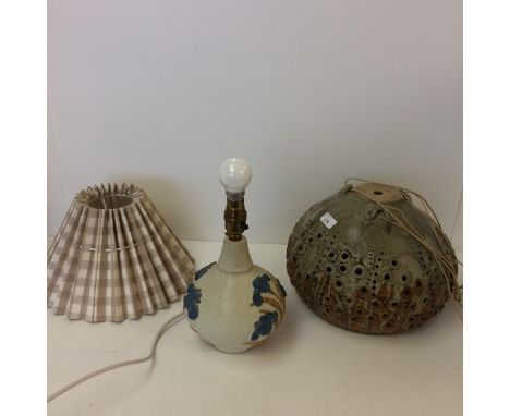 Modern table lamp and shade and another pottery hanging feature 