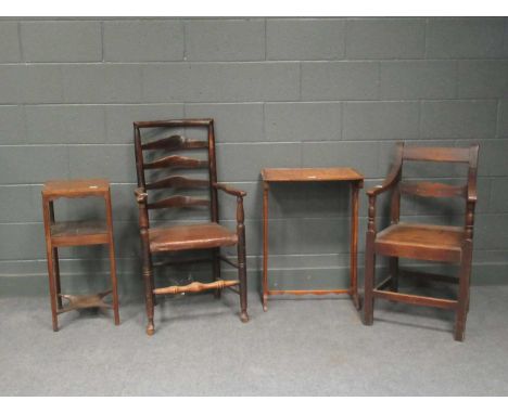 A 19th century mahogany washstand 74 x 33 x 33cm; together with a satinwood occasional table 75 x 54 x 36cm; a ladder back ar