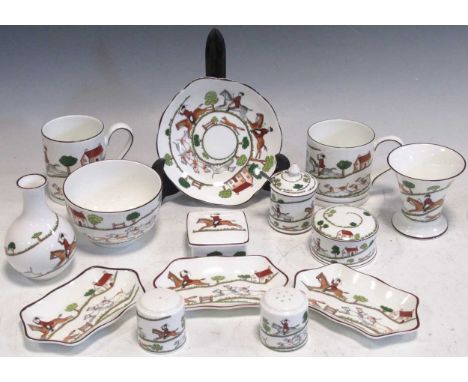 A quantity of Coalport and Wedgwood Hunting Scene pattern bone china wares, to include Wedgwood mugs, a bud vase and a trinke