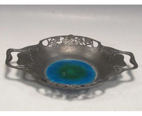 A Liberty Tudric pewter and enamel dish, No. 0287, 4 x 29 x 22cm