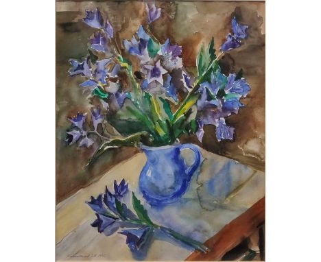 Two modern pictures, to include: an indistinctly signed watercolour of flowers in a jug, 51 x 42cm; Martin Pitts, head study,