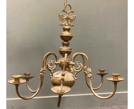 A brass six branch chandelier, in 17th century style, 80cm wide approx