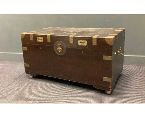 A Far Eastern camphorwood lined trunk, 111cm wide including handlesDamage to the back panel next to both hingesLining looks t