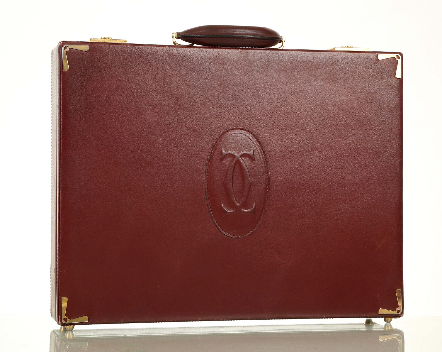 VINTAGE MUST DE CARTIER BRIEFCASE, burgundy leather with gilt metal
