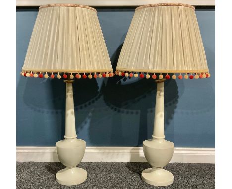 Interior Decoration and Lighting - a pair of contemporary urnular table lamps, elongated necks, pedestal bases, in grey, 111c