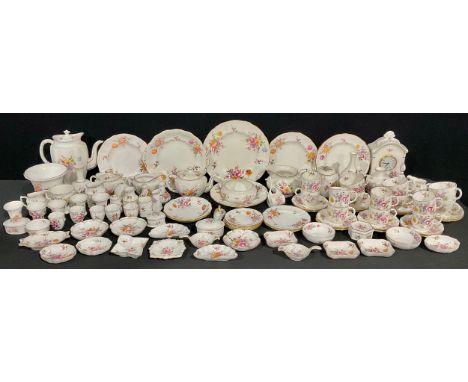 A Royal Crown Derby Posies pattern teapot, cups and saucers, milk jug and sucrier; coffee pot, coffee cups and saucers, assor