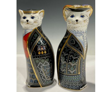 A pair of Royal Crown Derby models from the Royal Cats Collection, Pearly King - Mile End and Pearly Queen - Stepney, 19cm ta