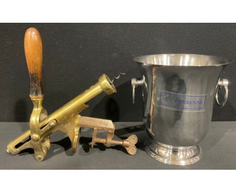 A brass bar top corkscrew, The Don; an ice bucket (2) 