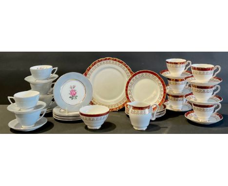 A Shelley pink rose pattern part tea service for six, comprising teacups, saucers and side plates; a Royal Stafford Morning G