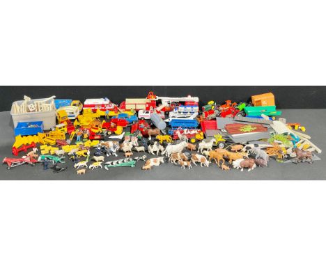 Diecast Vehicles - Britains farm vehicles, including tractors, Pottinger Erntewagon, Hay Baler, 8-Wheel Trailer, etc; a Match
