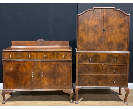 A Queen Anne style drinks or provision cabinet, 167cm high, 93.5cm wide, 48cm deep, a similar sideboard, 109.5cm high, 127cm 