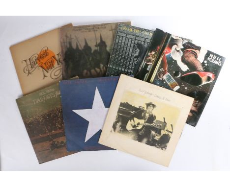 7 x Neil Young LPs. Harvest. Journey Through The Past (REP 64 015), 2-LP set. After The Goldrush. Time Fades Away (MS 21510. 