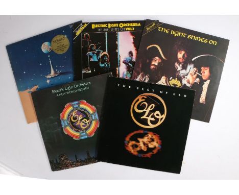 5 x ELO LPs. Time (JET LP 236). A New World Record&nbsp;(UAG30017), laminted embossed sleeve. The Light Shines On (SHSM 2015)