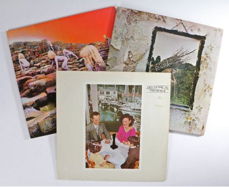 3 x Led Zeppelin LPs. Houses Of The Holy (K 50014), gatefold sleeve. Untitled (K 50008). Prescence (SSK 59 402).