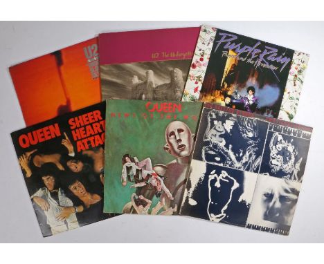 6 x Rock LPs. Prince - Purple Rain (925 110-1). Queen (2) - Sheer Heart Attack (EMC 3061). The News Of The World (EMA 784), w