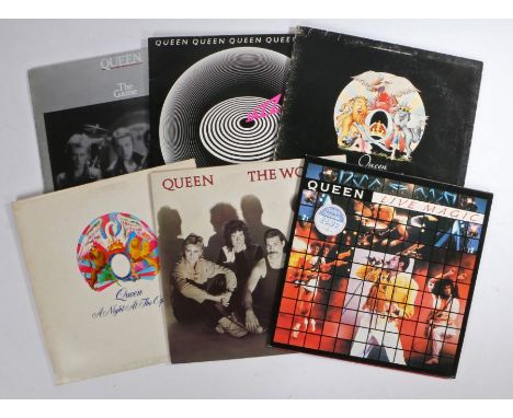 6 x Queen LPs. Jazz (EMA 788), gatefold sleeve. A Night At The Opera (EMTC 103). A Day At The Races (EMTC 104). The Game (EMA