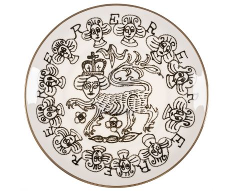 δ Grayson Perry (b.1960)Lion QueenFine bone china plate with gold lustre, 2022, with the "Grayson's Art Club" stamp on the un