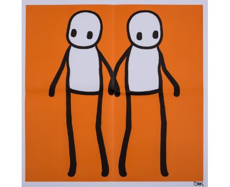 δ STIK (b.1979)Holding Hands (Orange)Offset lithograph printed in colours, 2020, signed in black felt tip pen, on wove paper,