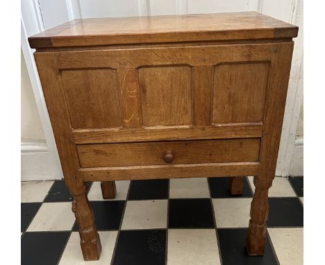 Robert Thompson 'Mouseman' (Kilburn) an English Oak Sewing Box/Workbox, rectangular with hinged lid and partitioned drawer, s