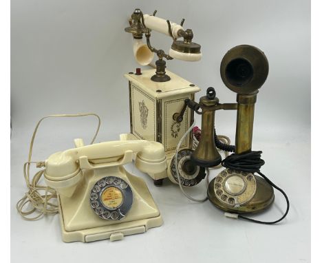 Four vintage telephones to include a cream Ericsson with rotary dial and hand crank, a BT candlestick  S/1508/3/C/450024 seri