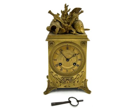 A French gilt 19thC mantle clock 26cm h x 14cm h x 11cm deep. With key.