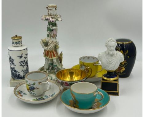 A collection of 19thC European ceramics to include Sèvres style biscuit bust with impressed mark to back 13cm, 3 x Meissen st