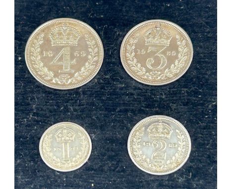 A set of silver Maundy Money dated 1969 in red presentation box 4d, 3d, 2d, 1d.