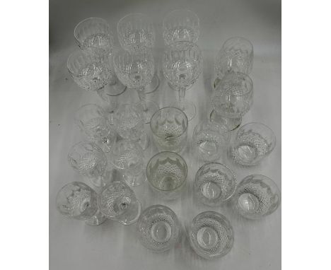 A selection of Waterford Colleen pattern glasses comprising 6x hock glasses, 2x brandy glasses, 2x tumblers 11.5cm, 6x whiske