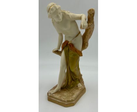 A Royal Worcester figure, The Bather Surprised, green and gilt robe pattern no. 486, date mark for 1914, height 25.5cm.