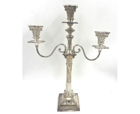 A good quality candelabra on Corinthian column base. 47cm h. Marked to base Hardy Brothers Sydney. Removable top.